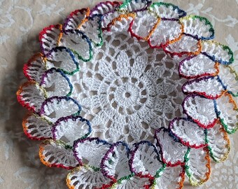Ruffled thread crochet doily coaster inner 6" outer 8" made in USA choose your colors seasonal gift idea