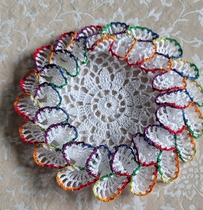 Ruffled thread crochet doily coaster inner 6 outer 8 made in USA choose your colors seasonal gift idea image 1