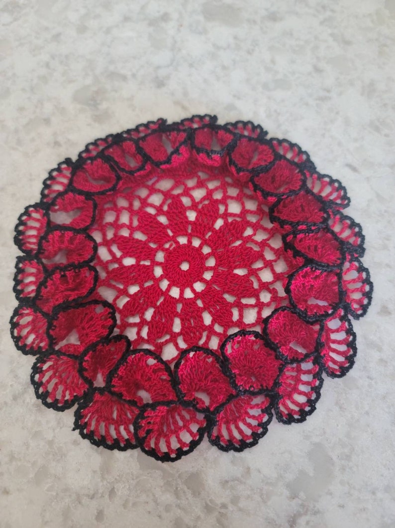 Ruffled thread crochet doily coaster inner 6 outer 8 made in USA choose your colors seasonal gift idea image 3