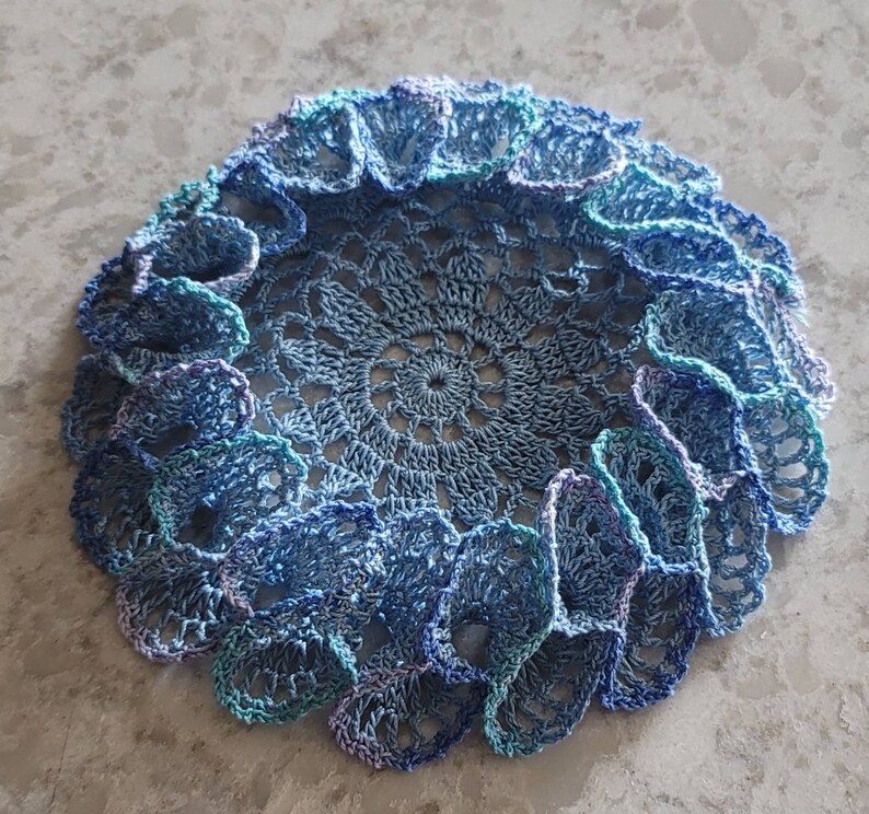 Ruffled thread crochet doily coaster inner 6 outer 8 made in USA choose your colors seasonal gift idea image 9