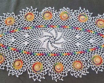 Cinco de Mayo Mexican Fiesta 3D Sombrero oval crochet doily tablecloth 30 by 15