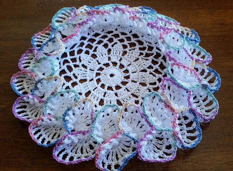 Ruffled thread crochet doily coaster inner 6 outer 8 made in USA choose your colors seasonal gift idea image 2