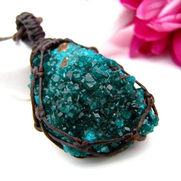 RESERVED Dioptase crystal cluster necklace, Dioptase pendant, collector, Bridesmaid gift, Healing stones, crystal healing necklace, November