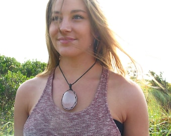 Rose Quartz Macrame Necklace, valentines day gift ideas, gift for her, gift for mom, heart chakra jewelry, healing crystal necklace