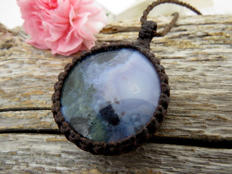 RESERVED FOR CHRISTINA Gift for her gift ideas for her necklace Macrame necklace Rare Purple Moss Agate pendant Agate necklace