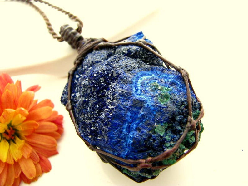 Macrame pendant Azurite necklace Healing Stones and Crystals Azurite jewelry Azurite Druzy Azurite pendant Malachite necklace
