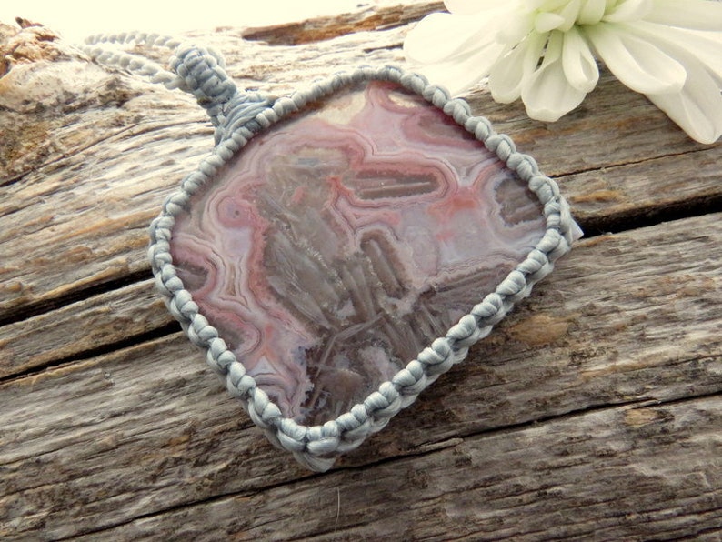 Rare Pink Agate necklace Pseudomorph Agate pendant Macrame necklace Pink Stone Healing crystals and gemstones Designer cab