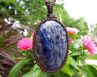 Sodalite gemstone necklace, macrame necklace, gift ideas for the zen seeker, wife gift, jewelry lover, boho beauty, christmas gift ideas