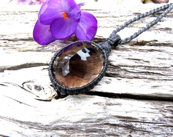 Smokey Quartz Necklace, Crystal necklace, Birthstone necklace, Healing crystal jewelry, macrame necklace, macrame jewelry, gemstone jewelry