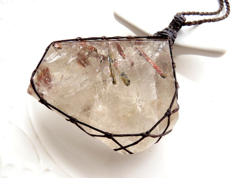 Modern Jewelry, Metaphysical RARE Epidote included Quartz Necklace Healing stones and crystals Epidote jewelry crystal necklace