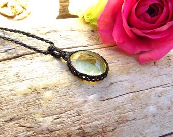 Facetterad citronkvartskristall helande ädelstenshalsband, makramésmycken, minimalistiska smycken, mors dag