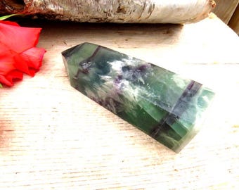Snowflake Fluorite crystal tower, fluorite crystal, home decor, crystal decor, chakra healing crystal, meditation crystal, altar crystal,