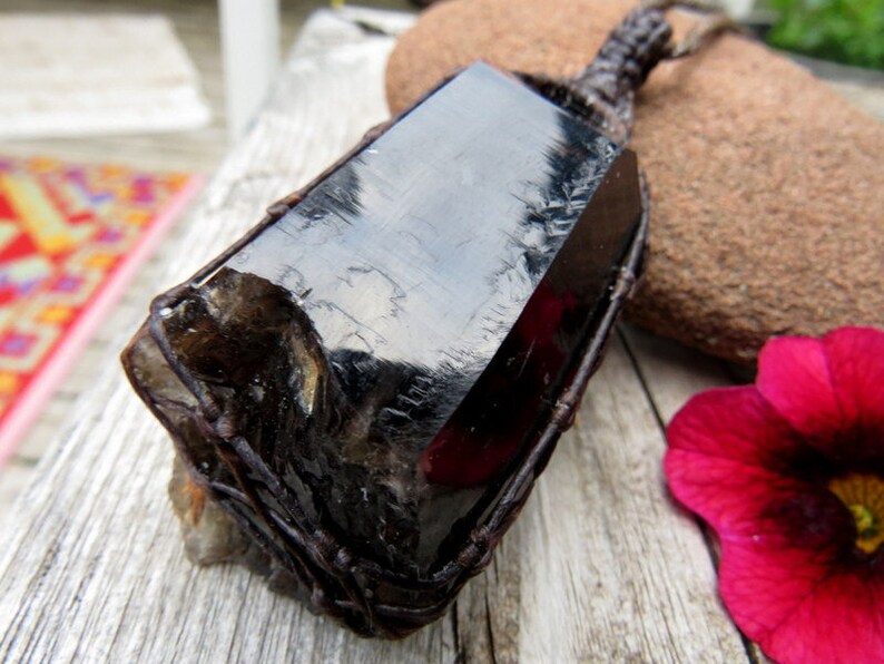 Smokey Quartz crystal point necklace Smokey Quartz jewelry Quartz necklace Healing crystals and gemstones macrame necklace