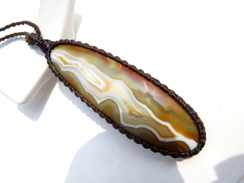 Agate jewelry Banded Agate macrame necklace stone pendant macrame jewelry Jewelry gift idea Earth Aura Creations necklace