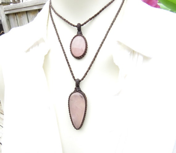 Mother Daughter Necklace set, Rose quartz necklace, Couple necklace, gifts, christmas gift, for her, Macrame jewelry, mother daughter gift