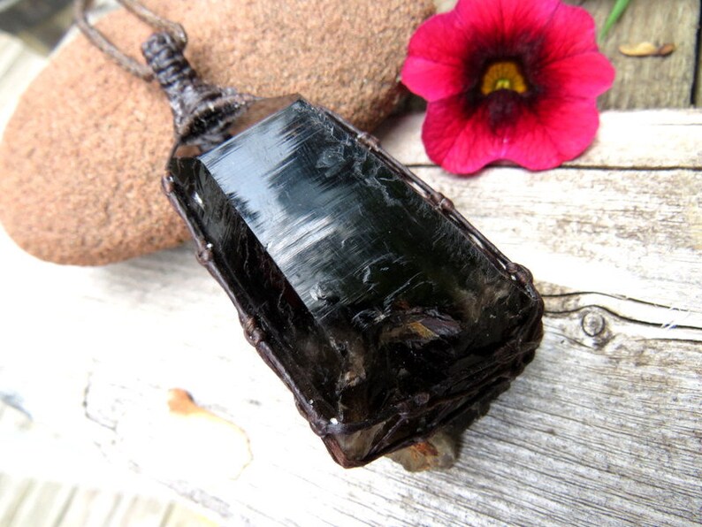Smokey Quartz crystal point necklace Smokey Quartz jewelry Quartz necklace Healing crystals and gemstones macrame necklace