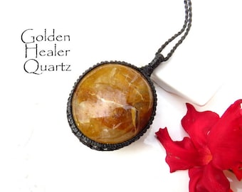 Golden Healer Quartz Necklace, for the zen seeker, for the boho beauty, healing crystal necklace gift, golden healer gemstone pendant,
