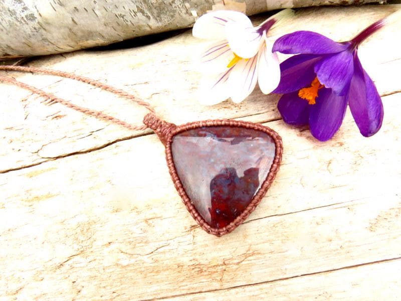 Red Plume Agate macrame necklace, gemstone jewelry, gift ideas for the rock collector, crystal lover, jewelry lover, fathers day