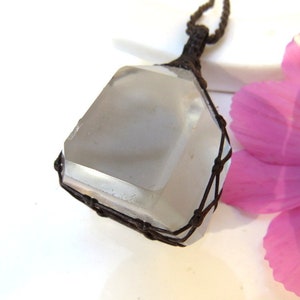 Crystal necklace, Gray Lithium Phantom Quartz necklace, macrame necklace, Healing crystal necklace, Quartz pendant