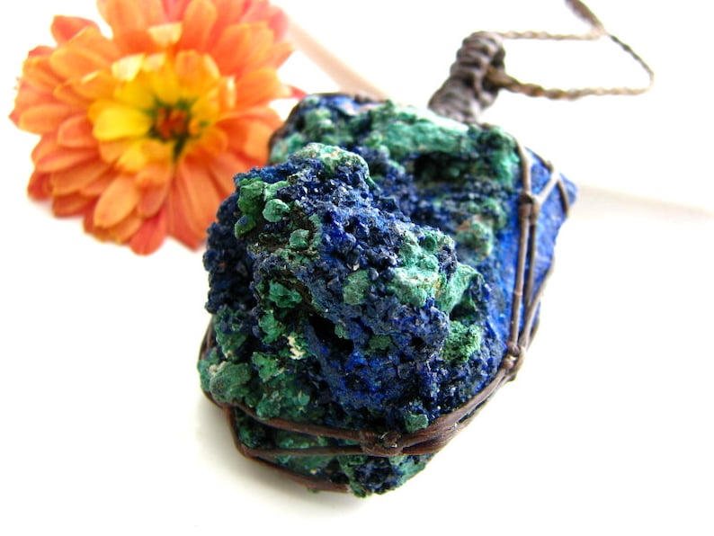 Macrame pendant Azurite necklace Healing Stones and Crystals Azurite jewelry Azurite Druzy Azurite pendant Malachite necklace