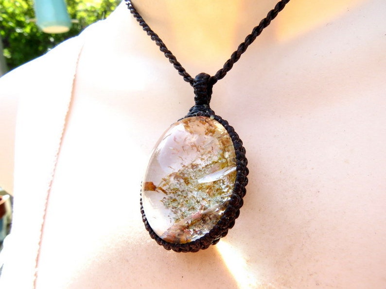 Healing crystal necklace Fairy pendant Lodalite jewelry macrame jewelry Garden Quartz Necklace macrame necklace macrame jewelry