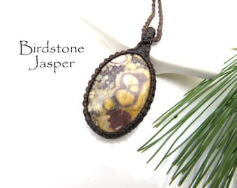 Birdstone Jasper Necklace / Jasper Jewelry / Jasper Necklace pendant / Macrame necklace / Earthy jewelry / Unique jewelry / Rustic Jewelry