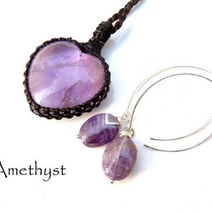 Amethyst earrings and necklace set, Mothers day Jewelry, Amethyst necklace, Amethyst crystal necklace, Jewelry set, girlfriend gift ideas