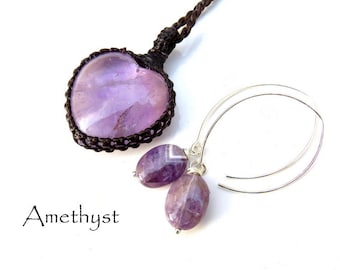 Amethyst earrings and necklace set, Mothers day Jewelry, Amethyst necklace, Amethyst crystal necklace, Jewelry set, girlfriend gift ideas