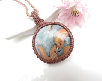 Maligano Jasper pendant necklace, macrame necklace, maligano jasper jewelry, jasper gemstone, marbled patterns, natural jewelry, fathers day