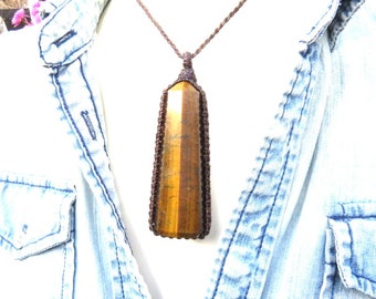Tiger Iron crystal point necklace, tigers eye necklace, macrame necklace,  man pendant, tiger iron meaning, tiger iron for sale