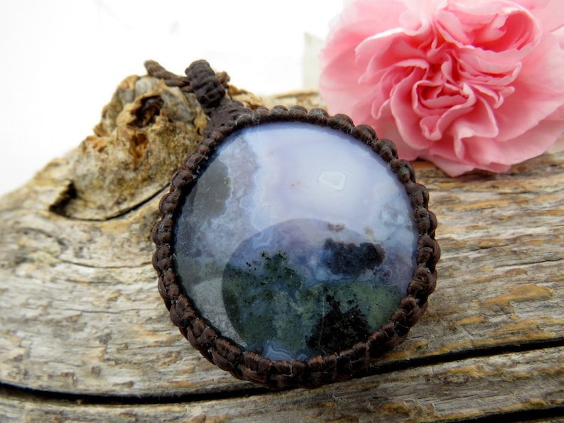RESERVED FOR CHRISTINA Gift for her gift ideas for her necklace Macrame necklace Rare Purple Moss Agate pendant Agate necklace