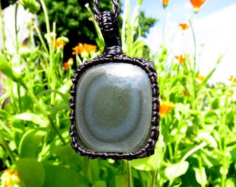 Rainbow Obsidian macrame necklace, obsidian jewelry, black obsidian gemstone, gift ideas for the crystal lover, for the zen seeker,