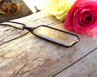 Lemurian Laser Quartz crystal macrame necklace, spiritual jewelry, chakra gemstone, gift ideas for the crystal collector