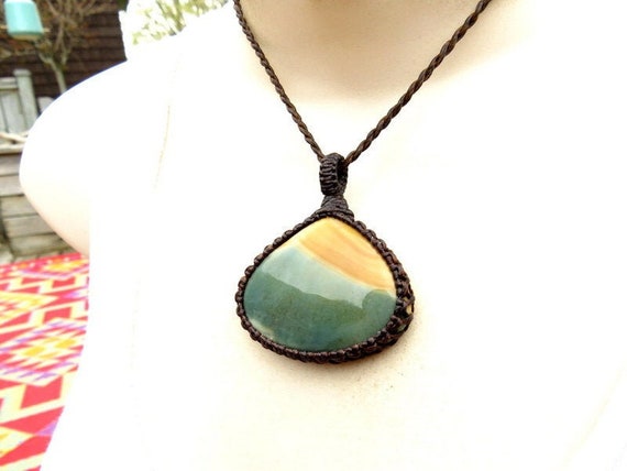 Polychrome Jasper Necklace Jasper jewelry Polychrome Pendant Natural stone Healing jewelry hippie chic Macrame cabochon
