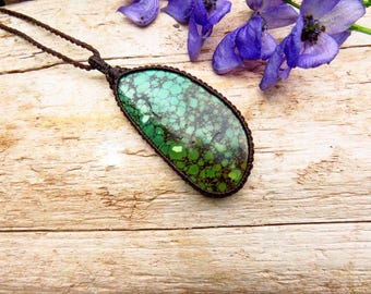 Cloud Mountain Turquoise macramé ketting, Hubei Turquoise sieraden, turquoise statement ketting