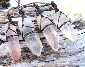 Conjunto de collar de macramé con cristal de cuarzo lemuriano, regalos para personas empáticas, collar de cristal relajante, collar de cristal de cuarzo, collar de cristal curativo