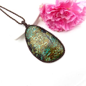 Collar de macramé de turquesa Cloud Mountain, joyería de turquesa de Hubei, collar llamativo, ideas para regalos, belleza bohemia, para ella