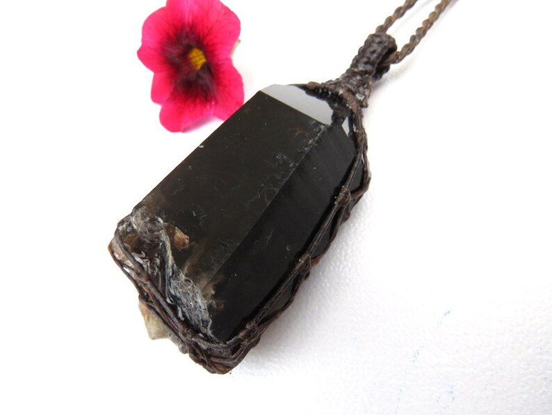 Smokey Quartz crystal point necklace Smokey Quartz jewelry Quartz necklace Healing crystals and gemstones macrame necklace