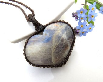 Moonstone and Sunstone Heart Necklace, Libra Birthday