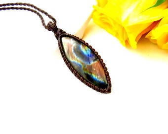 Labradorite gemstone necklace, macrame pendant, gift ideas for the jewelry lover, for her
