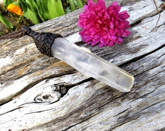 Lemurian Quartz crystal macrame necklace, clear quartz crystal healing necklace, lemurian quartz for sale, lemurian quartz meaning