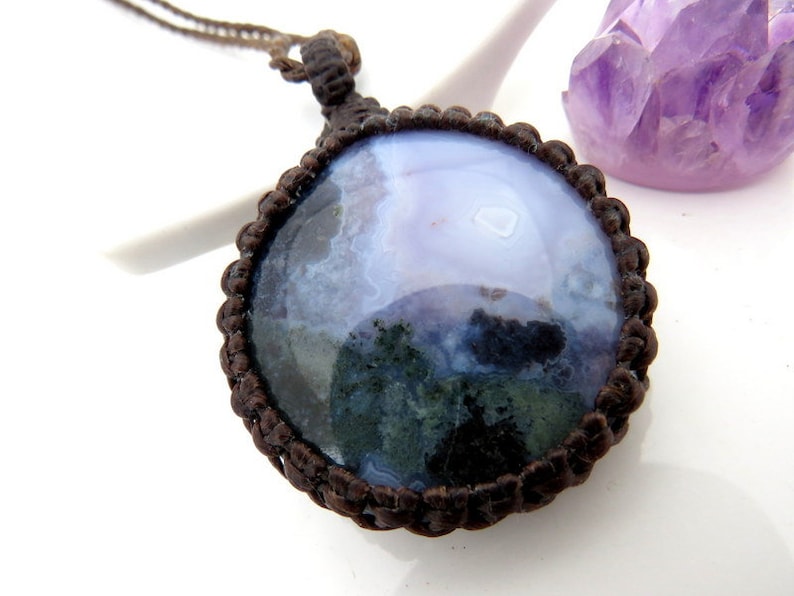 RESERVED FOR CHRISTINA Gift for her gift ideas for her necklace Macrame necklace Rare Purple Moss Agate pendant Agate necklace