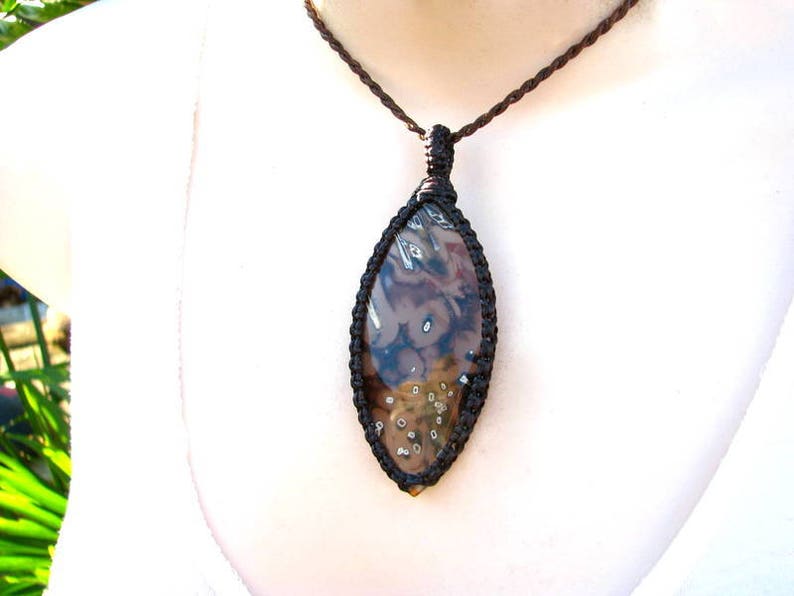 Turkish Stick Sagenite Agate Necklace Agate Necklace Macrame necklace Exotic stones Stone jewelry Healing crystals and gemstones