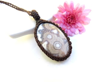 Ocean Jasper macrame necklace, gemstone jewelry, gift ideas for the surfer, for the coastal grandma, the nature lover, earthauracreations