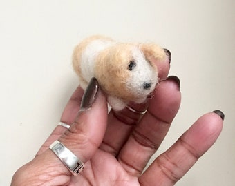 Needle Felted Miniature Guinea Pig, Brown and White Wool Toy