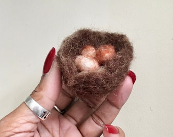 Needle Felted Carolina Wren Nest with 3 Eggs MADE TO ORDER