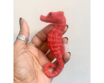 Needle Felted Red Longsnouted Seahorse MADE TO ORDER