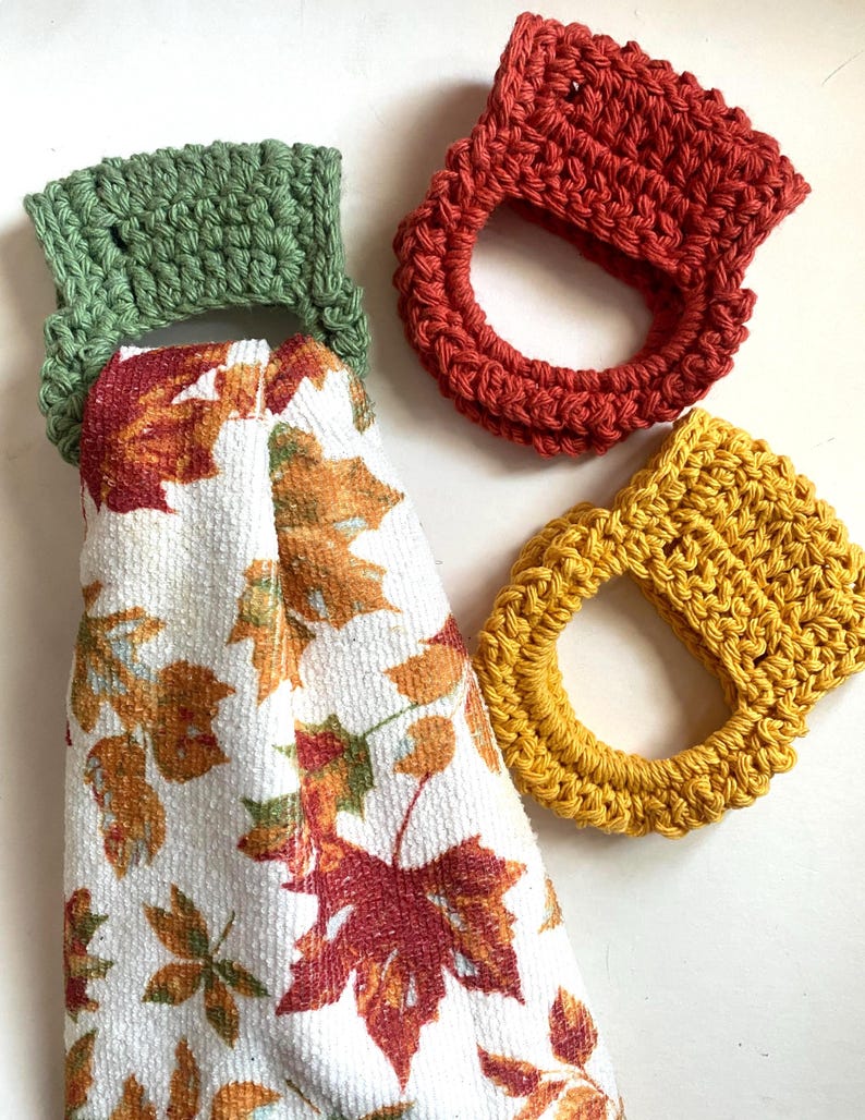 One Crochet Kitchen Towel Holder, Lots of Color Options - Made to Order image 1