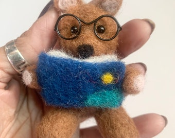 Needle Felted Bookworm Bear MADE TO ORDER