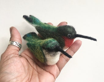 1 Needle Felted Ruby Throated Hummingbird, Male Or Female MADE TO ORDER